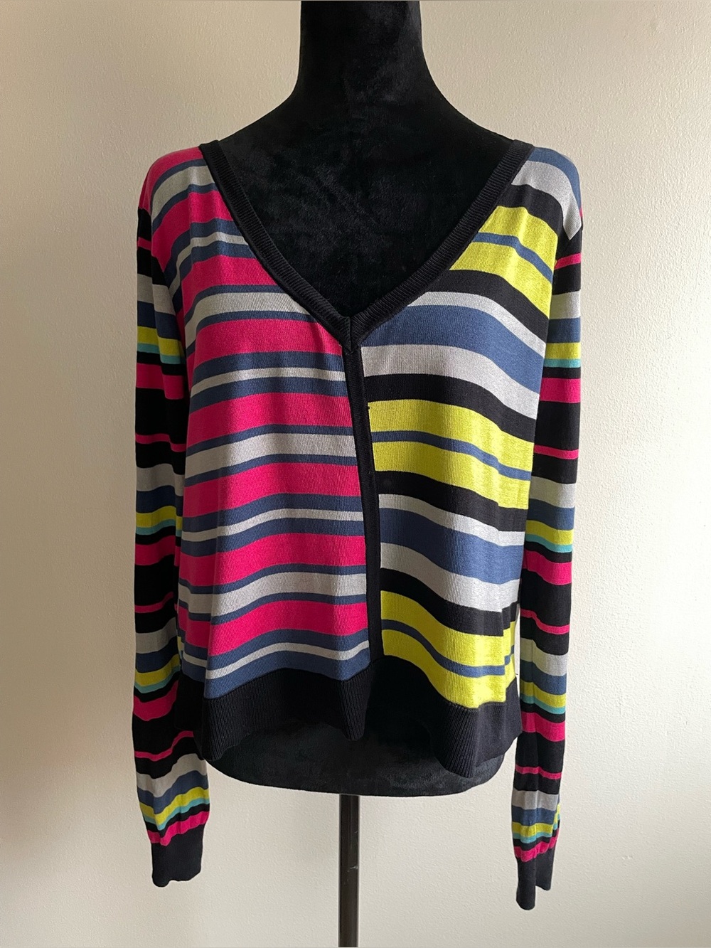 BCBGMAXAZRIA Ellin Silk Cotton Open Back Striped Sweater M